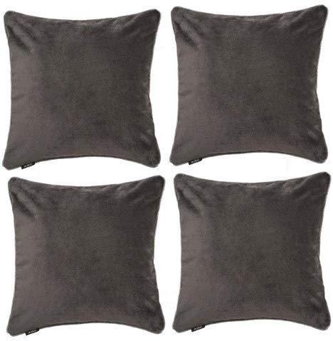 McAlister Textiles Matt Charcoal Grey Velvet 43cm x 43cm Contrast Piped Cushion Sets Cushions and Covers 