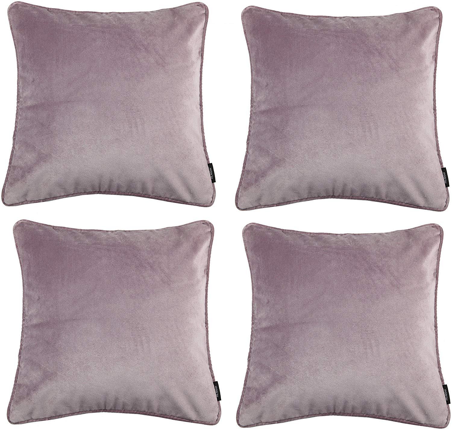 McAlister Textiles Matt Lilac Purple Velvet 43cm x 43cm Piped Cushion Sets Cushions and Covers 