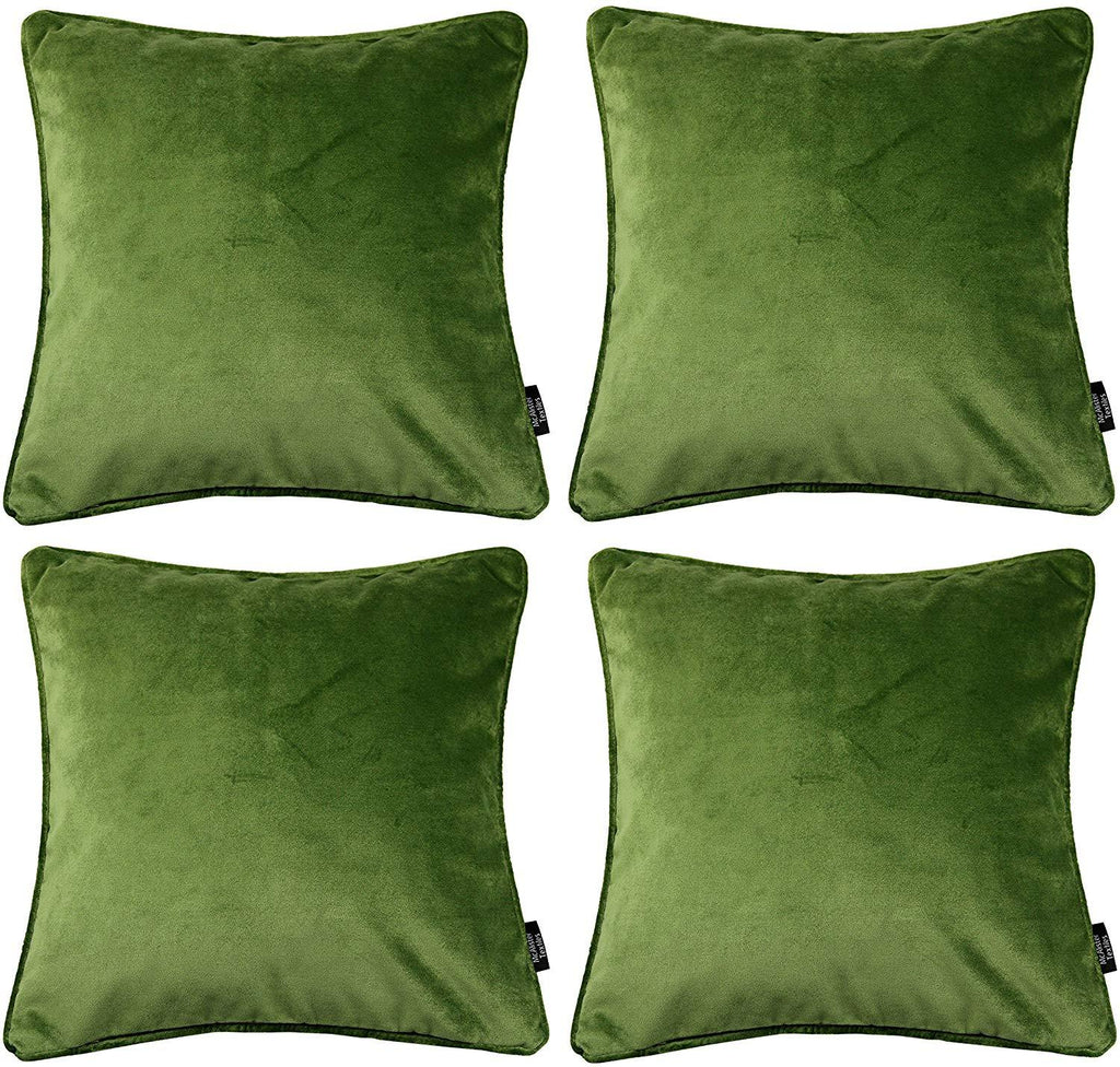 McAlister Textiles Matt Fern Green Velvet 43cm x 43cm Piped Cushion Sets Cushions and Covers 