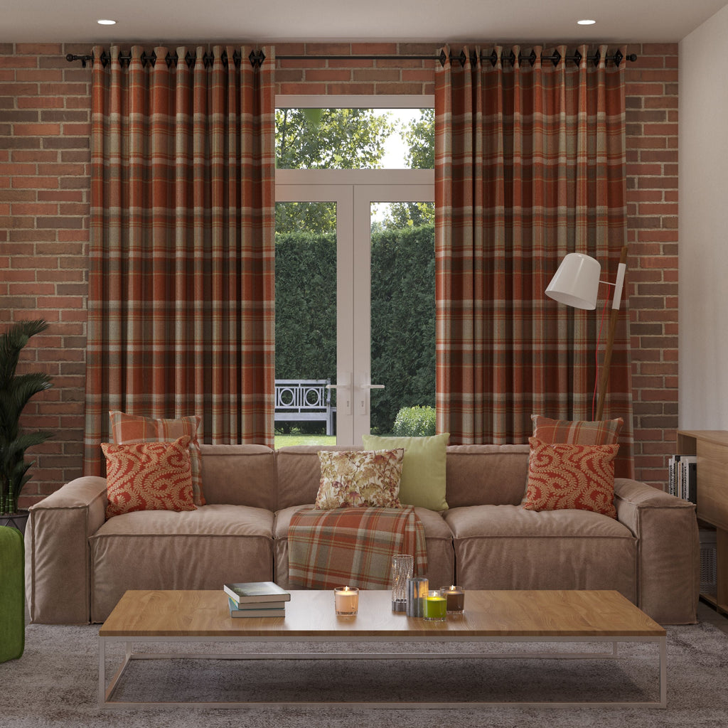 McAlister Textiles Heritage Burnt Orange + Grey Tartan Curtains mw_product_option_cloned 