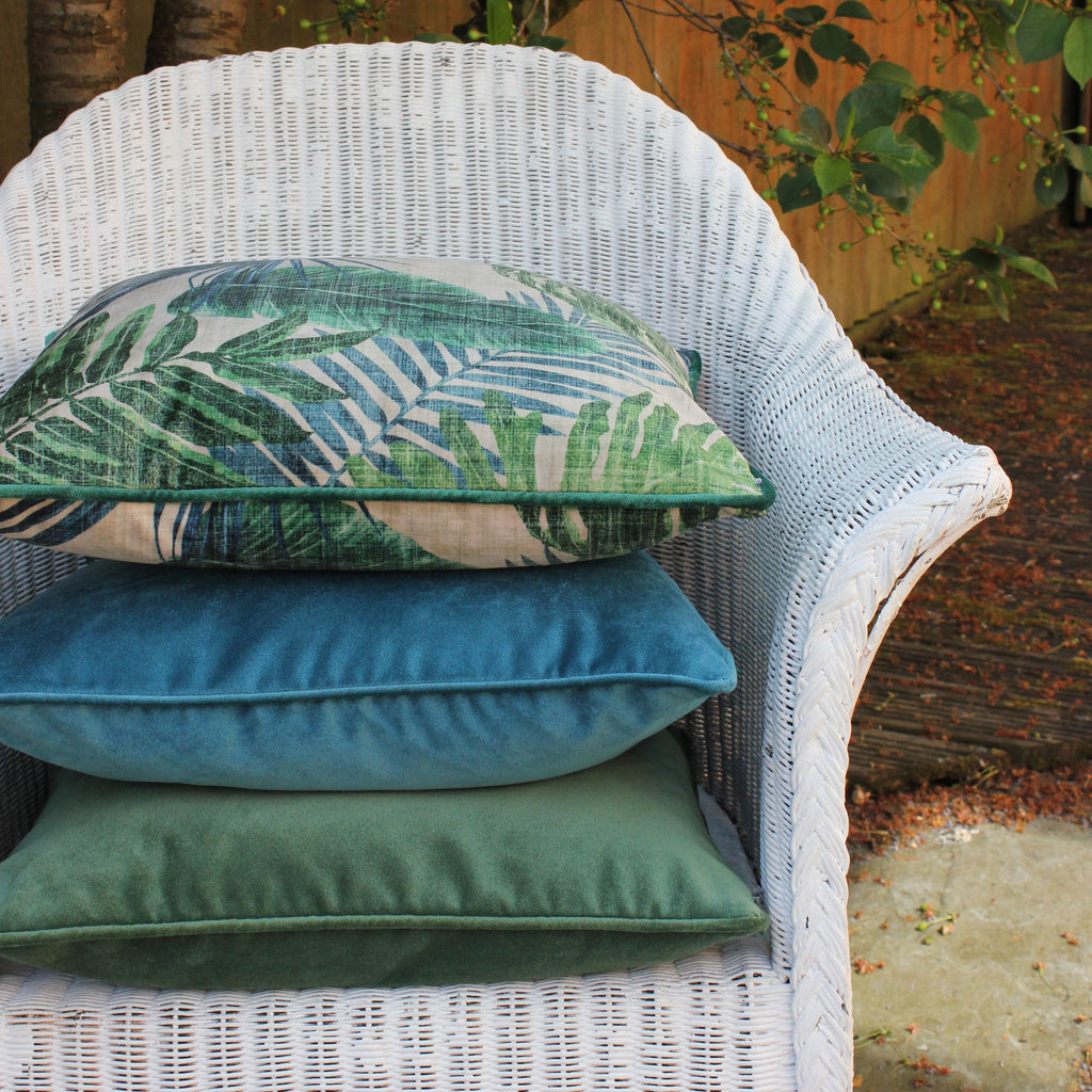 McAlister Textiles Matt Moss Green Piped Velvet Cushion Cushions and Covers 