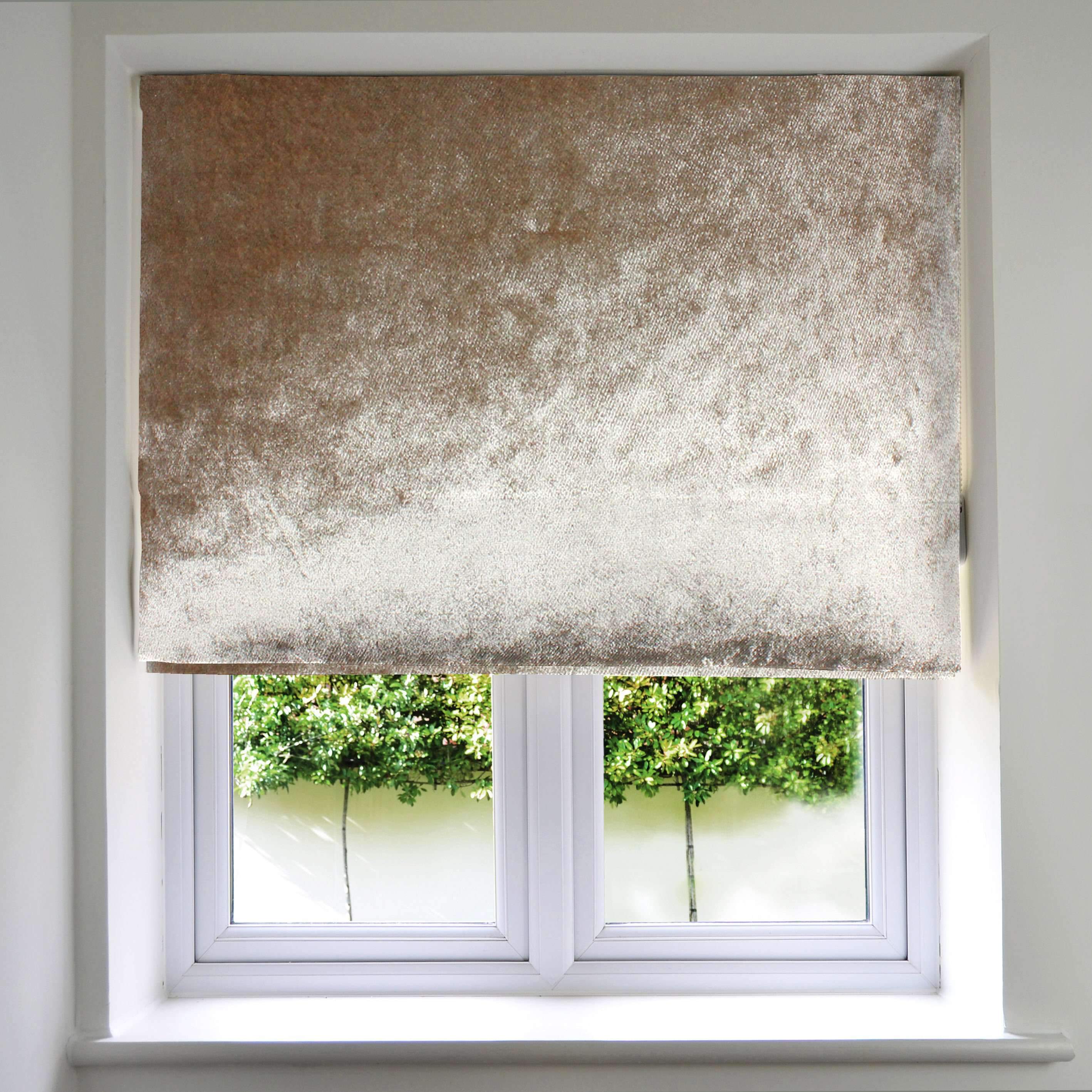 McAlister Textiles Beige Mink Crushed Velvet Roman Blind mw_product_option_cloned Standard Lining 130cm x 200cm 