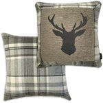 Carica l&#39;immagine nel visualizzatore di Gallery, McAlister Textiles Stag Charcoal Grey Tartan 43cm x 43cm Cushion Set Cushions and Covers Set of 2 cushions 
