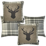 Carica l&#39;immagine nel visualizzatore di Gallery, McAlister Textiles Stag Charcoal Grey Tartan 43cm x 43cm Cushion Set Cushions and Covers Set of 4 cushions 
