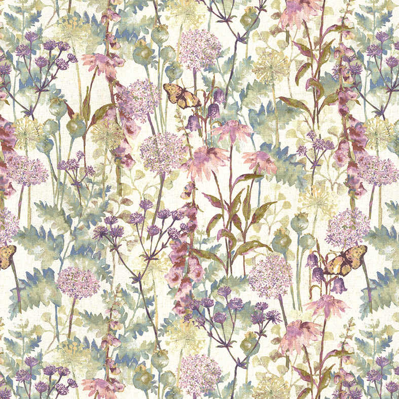 McAlister Textiles Wildflower Pastel Purple Herringbone Border Throws & Runners Throws and Runners 