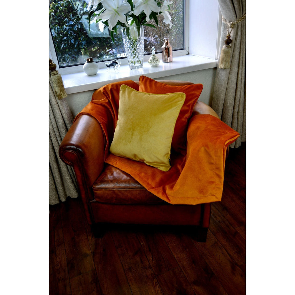 McAlister Textiles Matt Burnt Orange Piped Velvet Cushion Cushions and Covers 