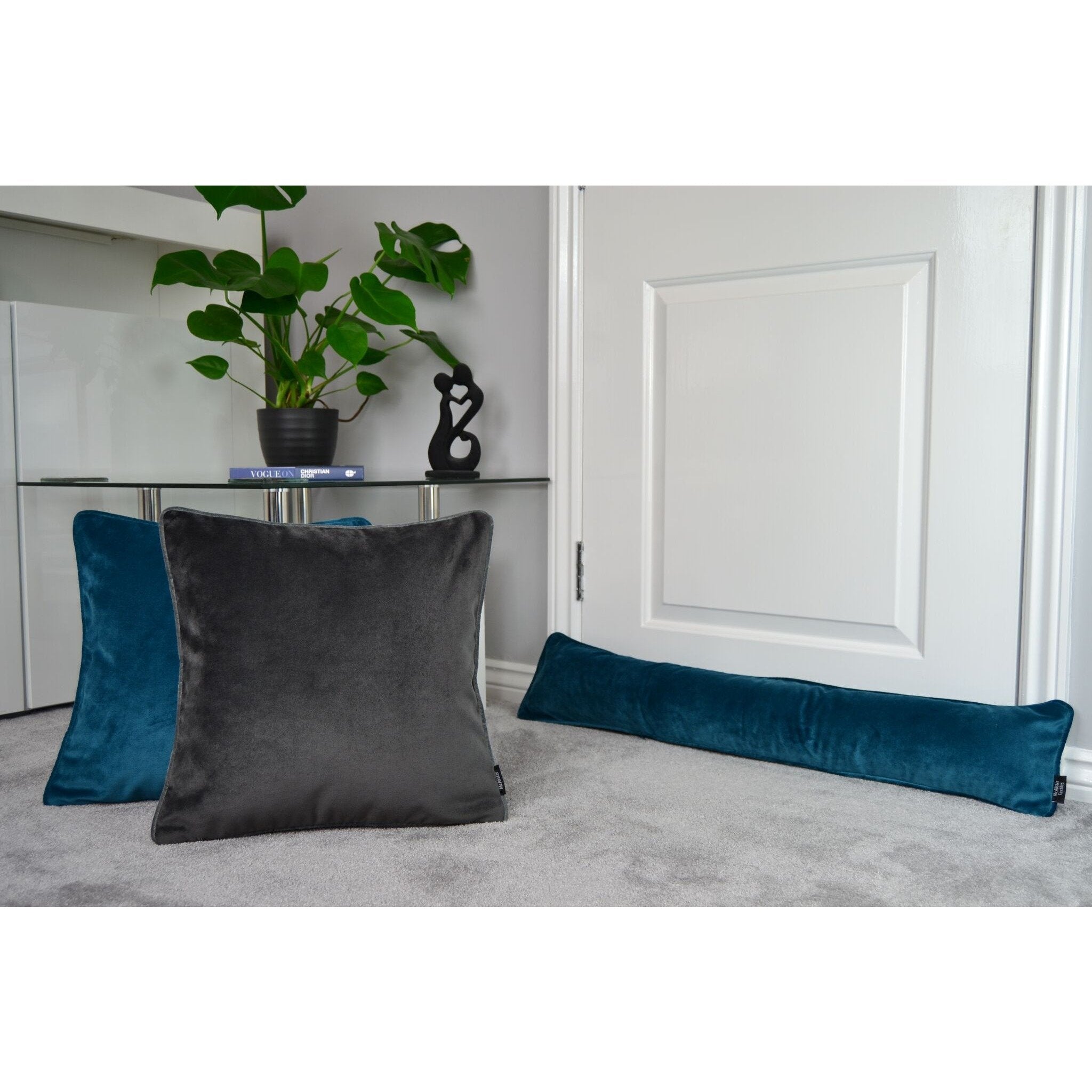 McAlister Textiles Matt Charcoal Grey Contrast Piped Velvet Cushion Cushions and Covers 