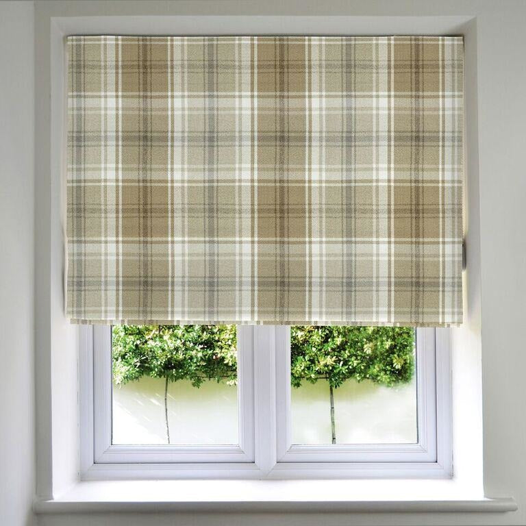 McAlister Textiles Angus Beige Cream Tartan Roman Blind mw_product_option_cloned Standard Lining 130cm x 200cm 