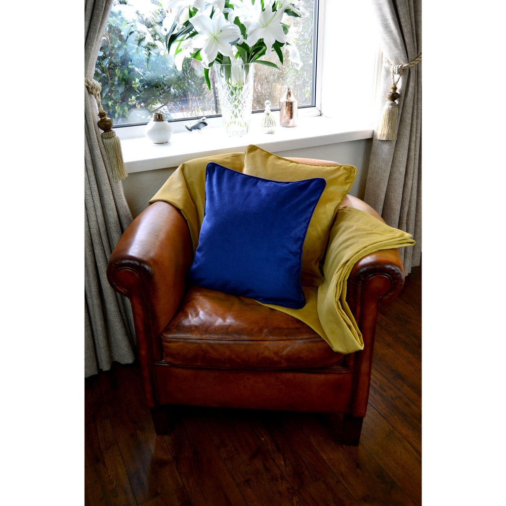 McAlister Textiles Matt Ochre Yellow Piped Velvet Cushion Cushions and Covers 