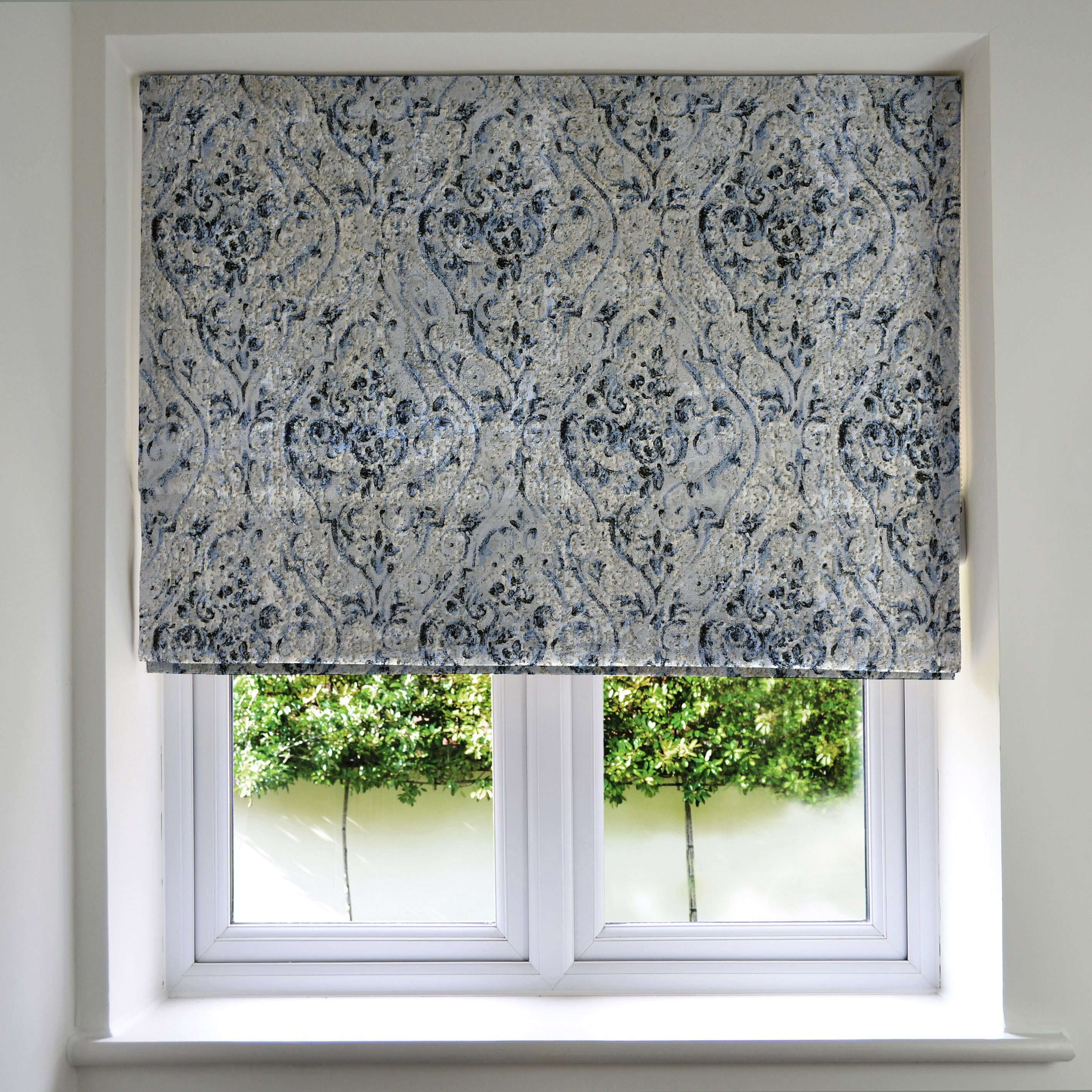 McAlister Textiles Renaissance Navy Blue Textured Velvet Roman Blinds Roman Blinds Standard Lining 130cm x 200cm 