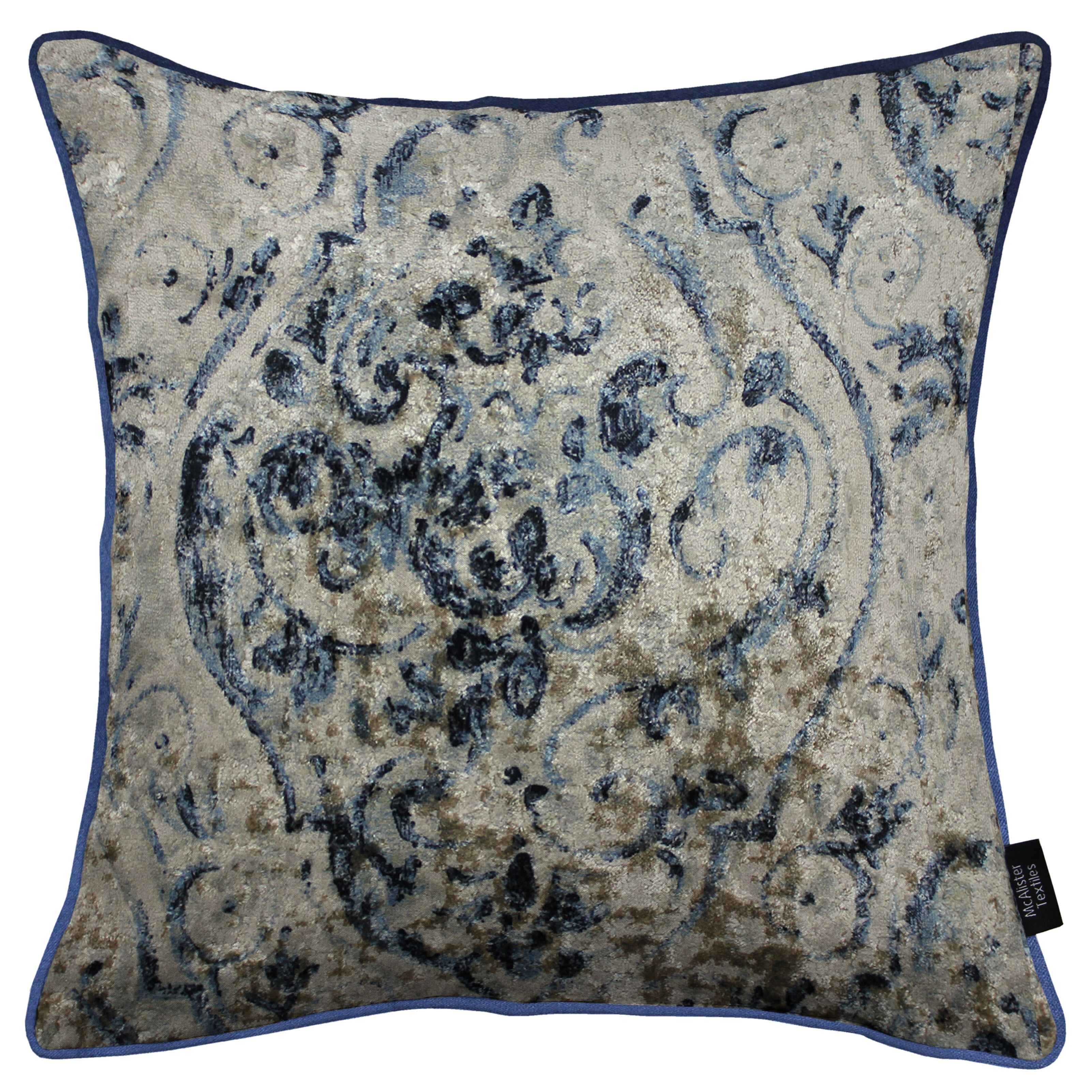 McAlister Textiles Renaissance Navy Blue Printed Velvet Cushions Cushions and Covers Cover Only 43cm x 43cm 