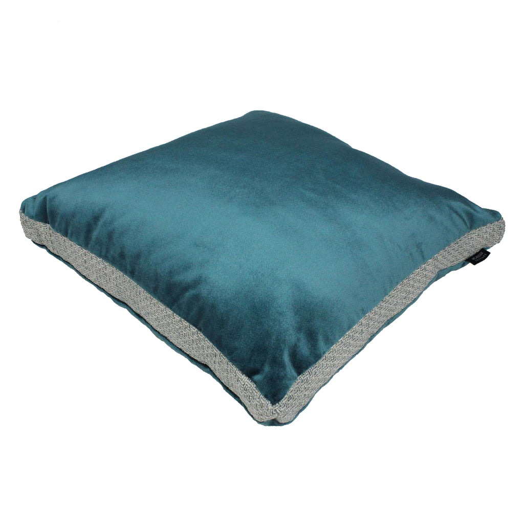 McAlister Textiles Skye Tweed and Velvet Insert Edge Cushion - Teal Cushions and Covers Supplied Filled 43cm x 43cm x 3cm 