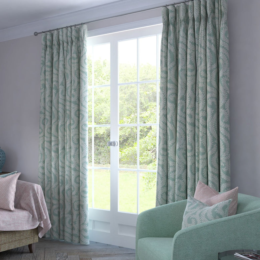 McAlister Textiles Little Leaf Duck Egg Blue Curtains Tailored Curtains 