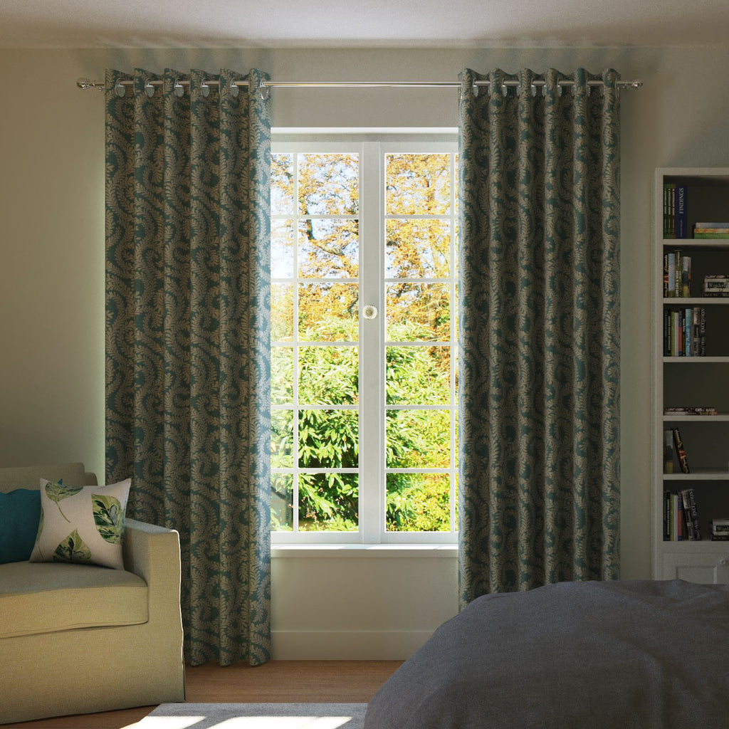 McAlister Textiles Little Leaf Teal Curtains Tailored Curtains 