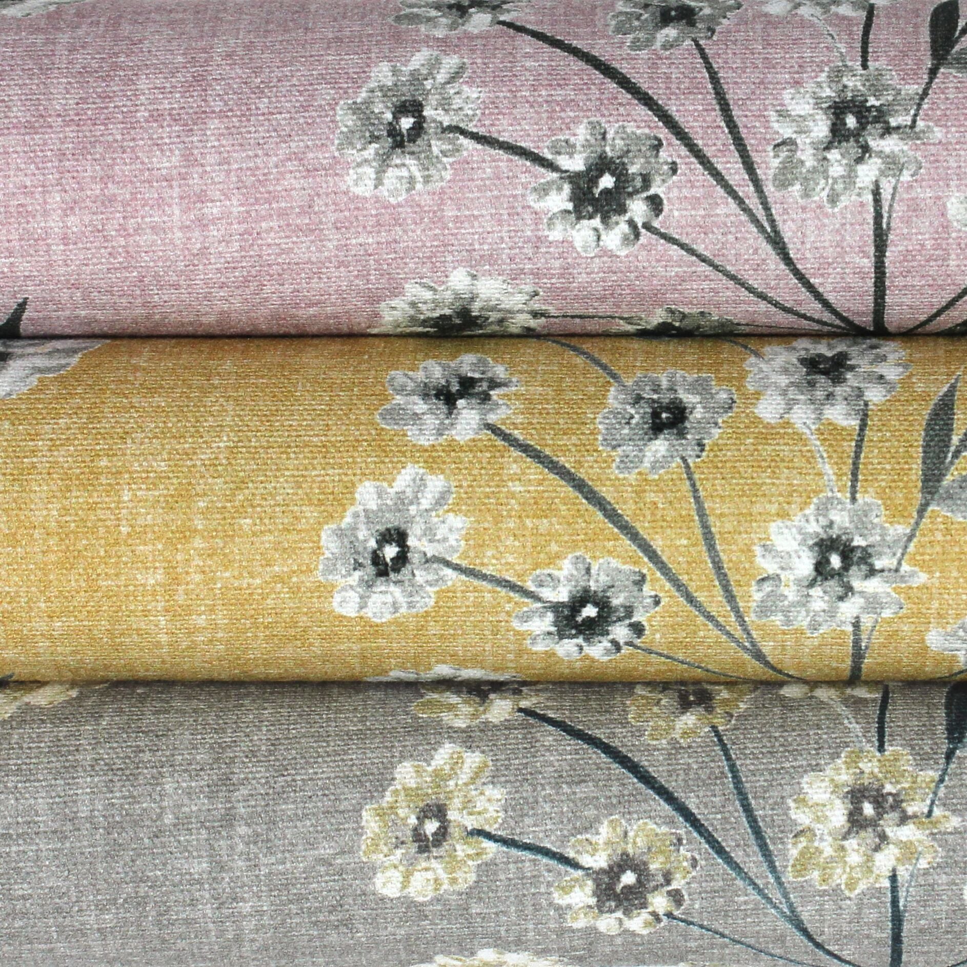 McAlister Textiles Meadow Soft Grey Floral Cotton Print Fabric Fabrics 