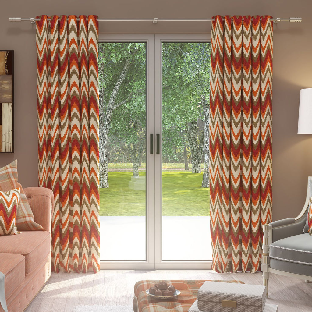 McAlister Textiles Navajo Red + Burnt Orange Striped Curtains Tailored Curtains 
