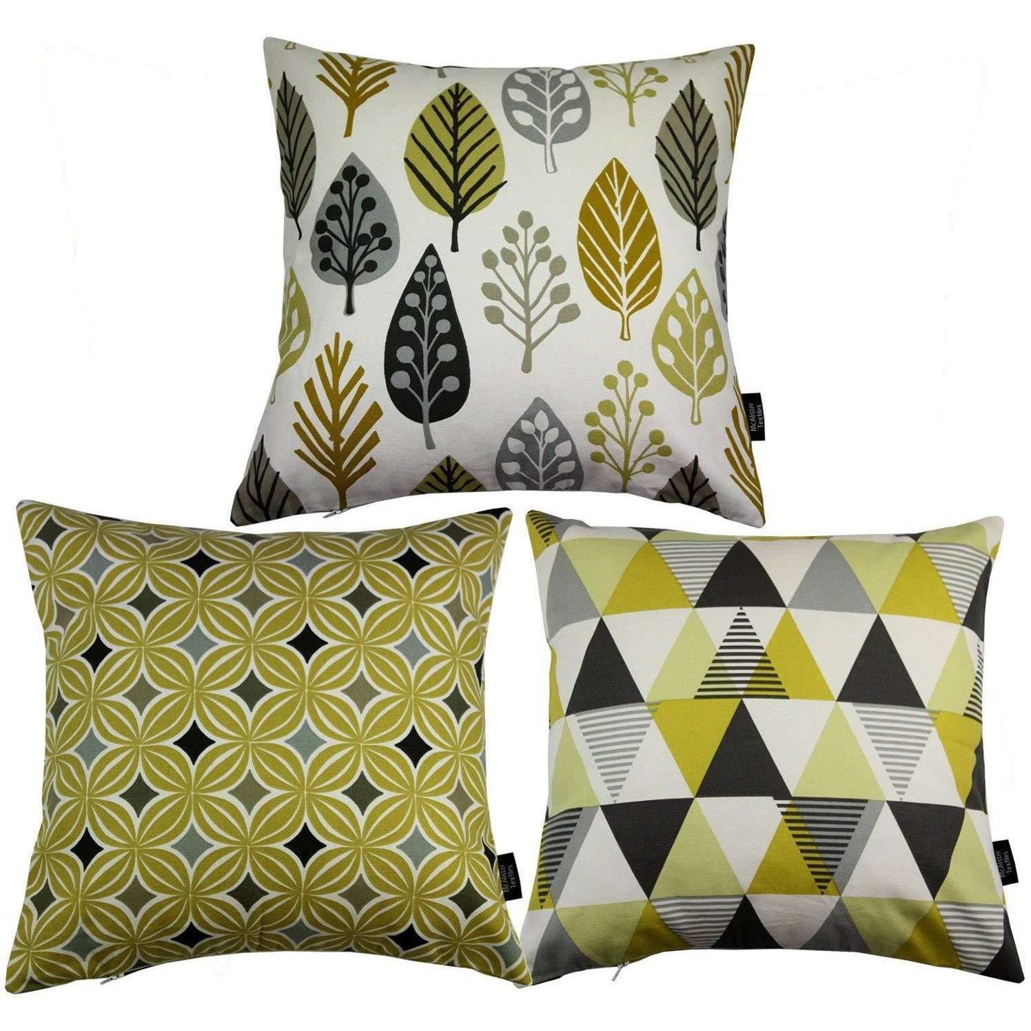 McAlister Textiles Geometric Ochre Yellow 43cm x 43cm Cushion Set of 3 Cushions and Covers Cover Only 
