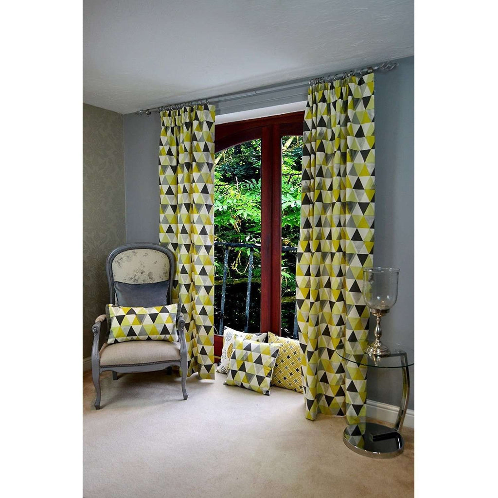 McAlister Textiles Vita Cotton Print Ochre Yellow Curtains Tailored Curtains 