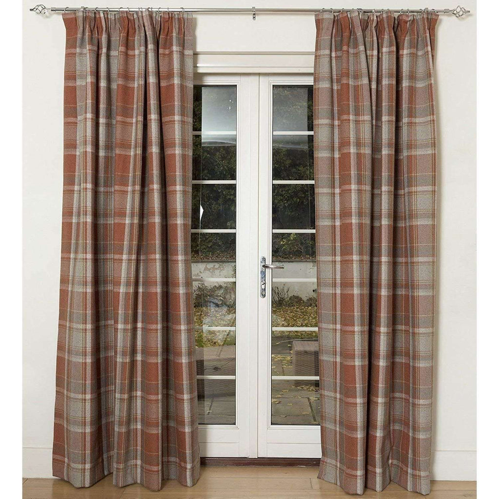 McAlister Textiles Heritage Tartan Burnt Orange + Grey Curtain Fabric Fabrics 