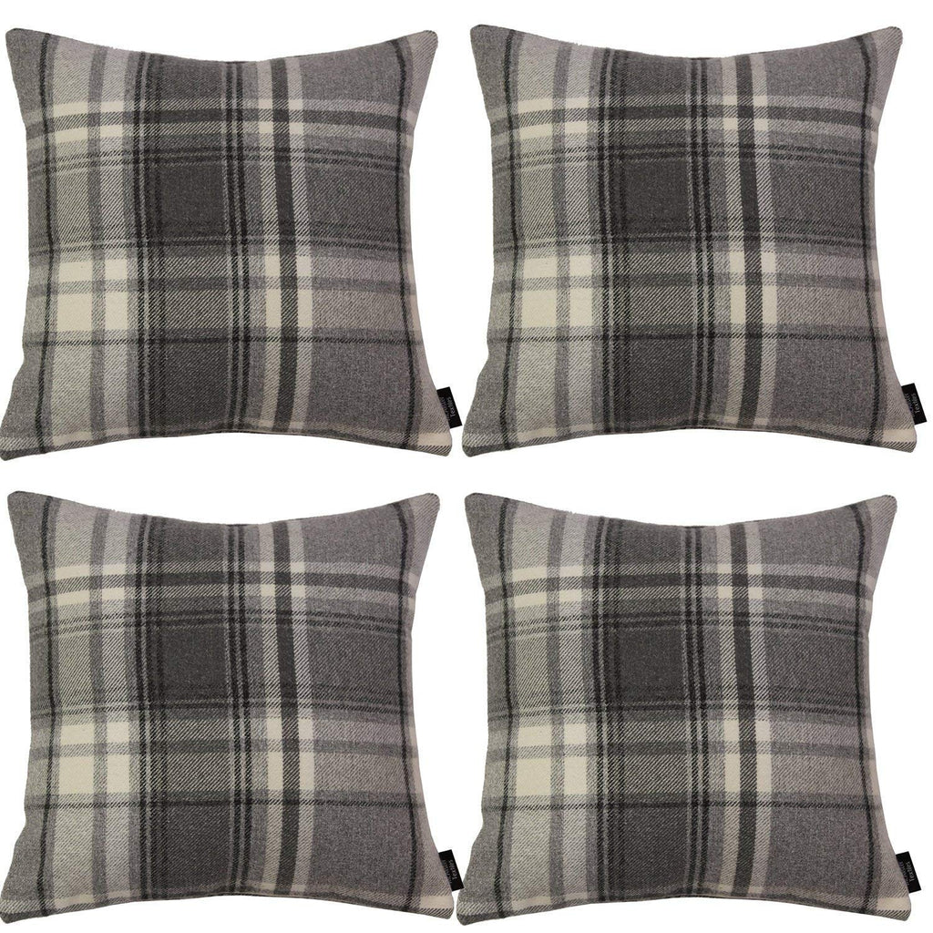 McAlister Textiles Heritage Charcoal Grey Tartan 43cm x 43cm Cushion Sets Cushions and Covers Cushion Covers Set of 4 
