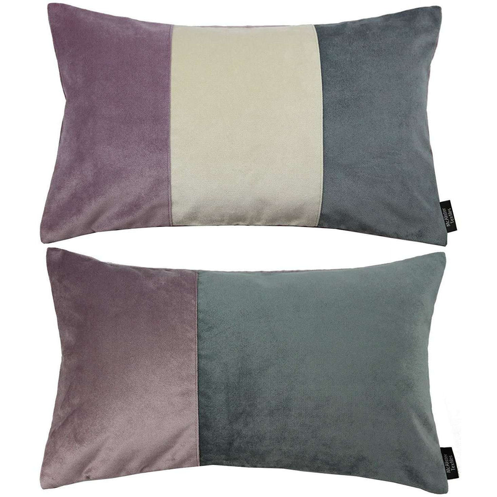 McAlister Textiles Patchwork Velvet Purple, Gold + Grey Pillow Set Pillow Set of 2 Cushion Covers 