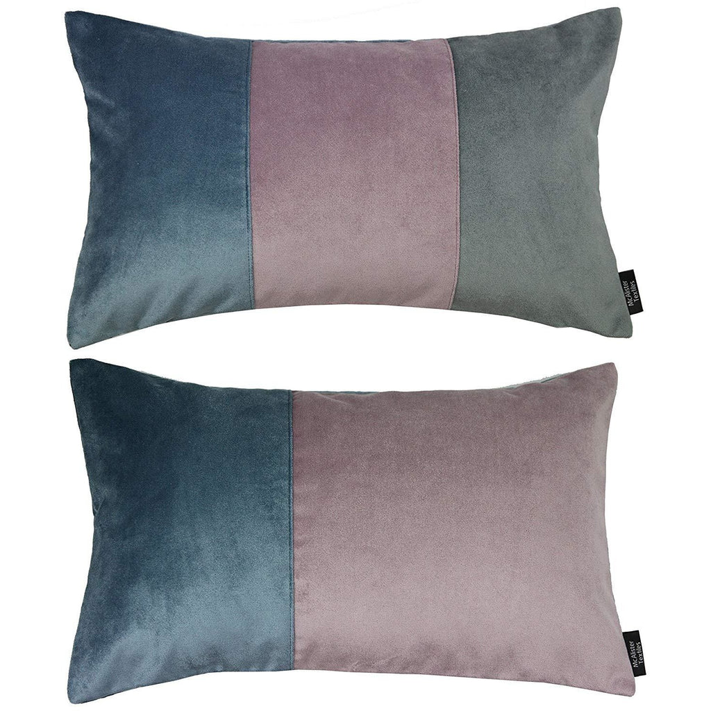 McAlister Textiles Patchwork Velvet Blue, Purple + Grey Pillow Set Pillow Set of 2 Cushion Covers 