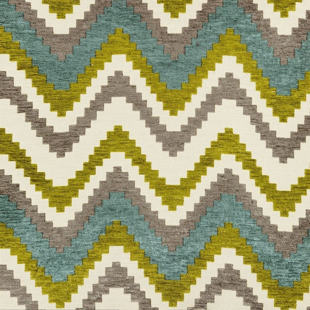 McAlister Textiles Navajo Blue + Lime Green Striped Fabric Fabrics 1 Metre 