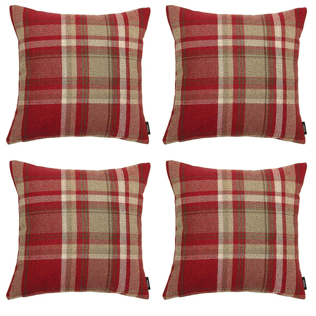 McAlister Textiles Heritage Red + White Tartan 43cm x 43cm Cushion Sets Cushions and Covers 