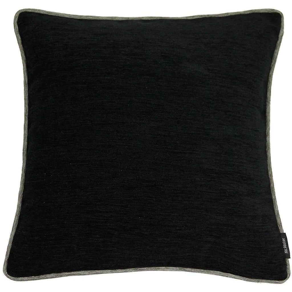 McAlister Textiles Plain Chenille Contrast Piped Black + Grey Cushion Cushions and Covers Cover Only 43cm x 43cm 