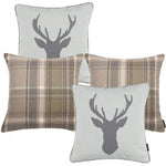 Carica l&#39;immagine nel visualizzatore di Gallery, McAlister Textiles Stag Beige Grey Tartan 43cm x 43cm Cushion Set Cushions and Covers Set of 2 cushions 
