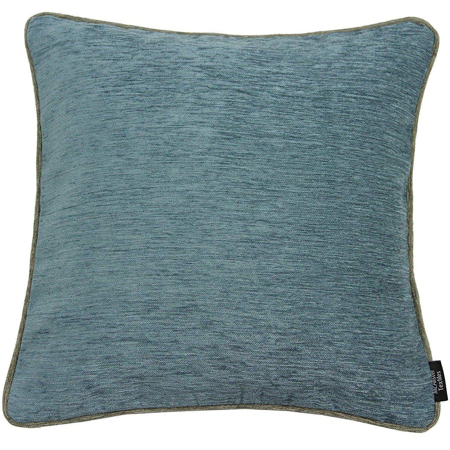McAlister Textiles Plain Chenille Contrast Piped Blue + Beige Cushion Cushions and Covers Cover Only 43cm x 43cm 