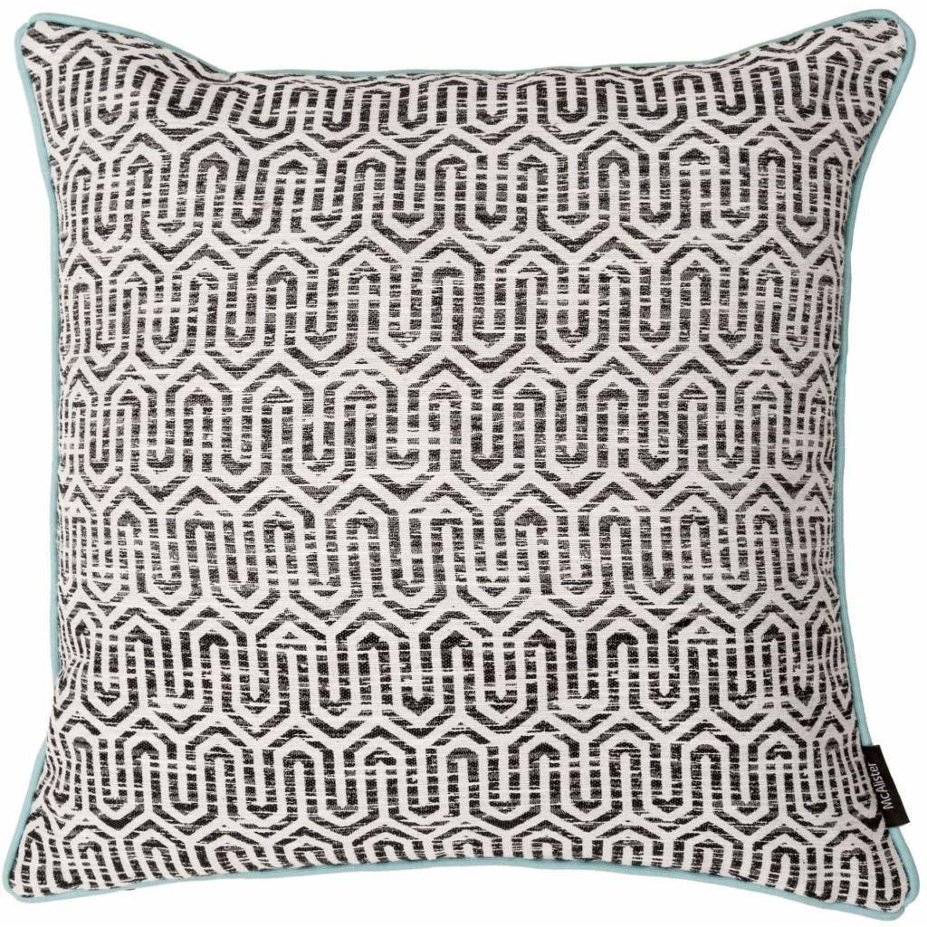 McAlister Textiles Costa Rica Black + White Abstract Cushion Cushions and Covers Cover Only 43cm x 43cm Coloured Piping