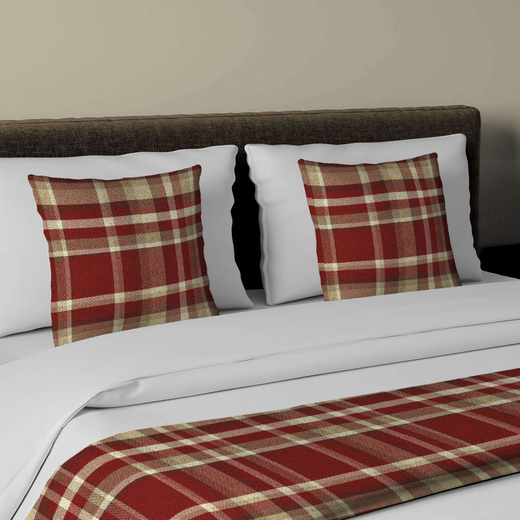 McAlister Textiles Heritage Red + White Tartan Bedding Set Bedding Set Runner (50x165cm) + 1x Cushion Cover 