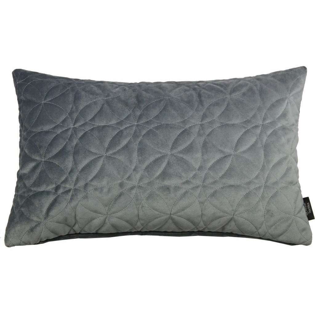 McAlister Textiles Round Quilted Silver Grey Velvet Pillow Pillow Cover Only 50cm x 30cm 