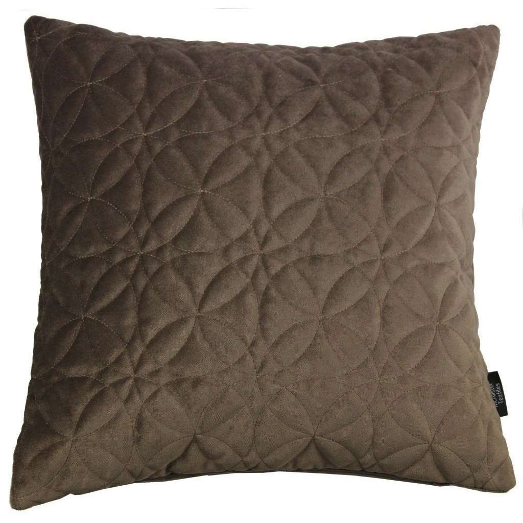 McAlister Textiles Round Quilted Mocha Brown Velvet Cushion Cushions and Covers Cover Only 43cm x 43cm 