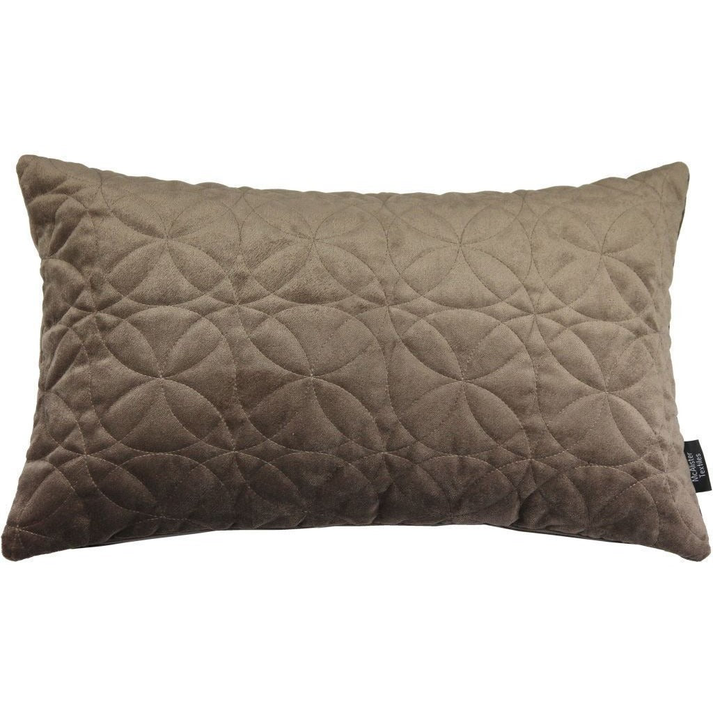 McAlister Textiles Round Quilted Mocha Brown Velvet Pillow Pillow Cover Only 50cm x 30cm 
