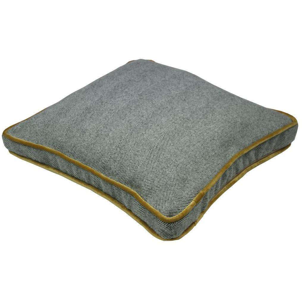 McAlister Textiles Deluxe Herringbone Grey + Yellow Box Cushion 43cm x 43cm x 3cm Box Cushions 