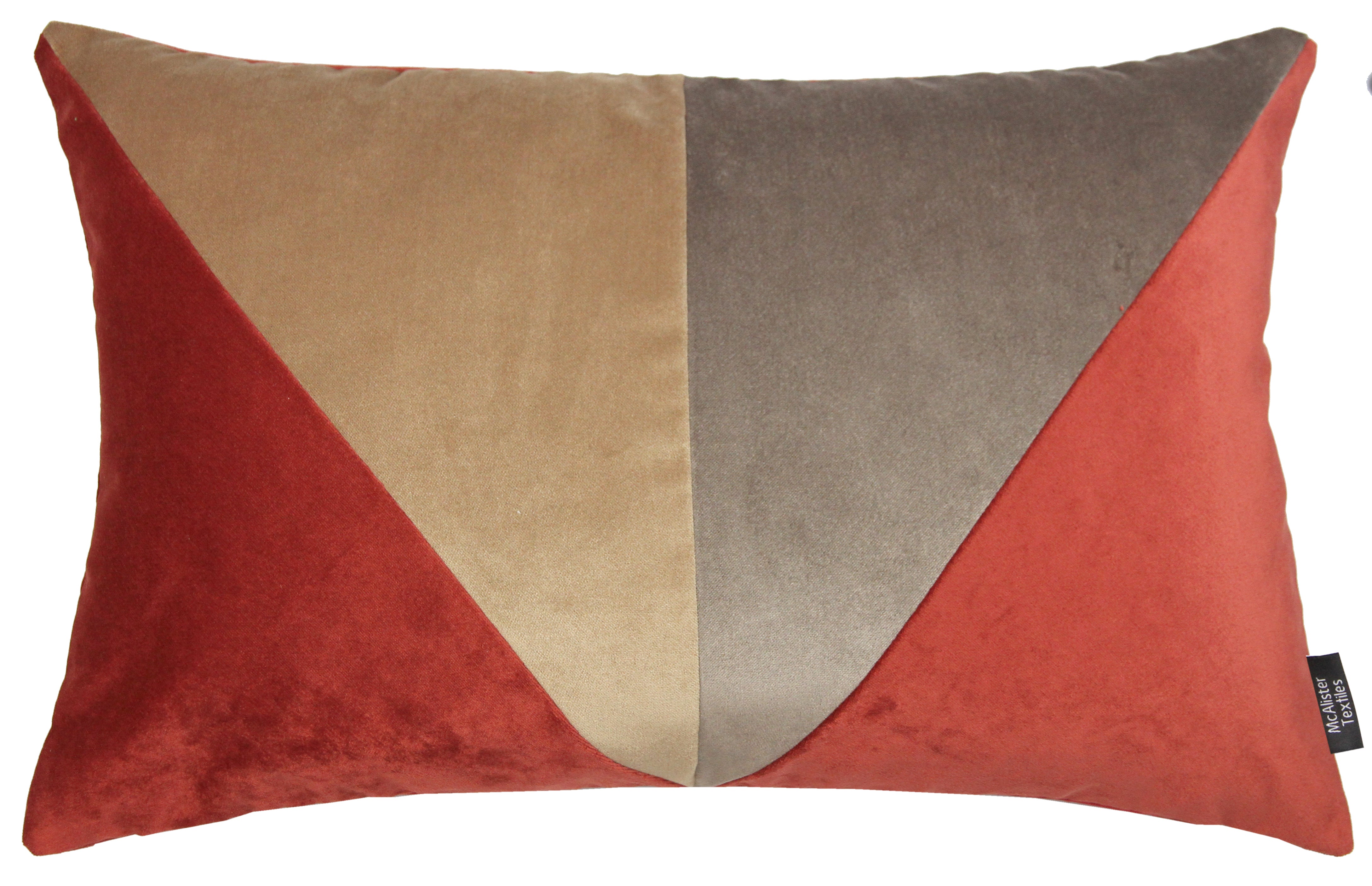 McAlister Textiles 3 Colour Patchwork Velvet Rust Red, Caramel + Mocha Pillow Pillow Cover Only 50cm x 30cm 