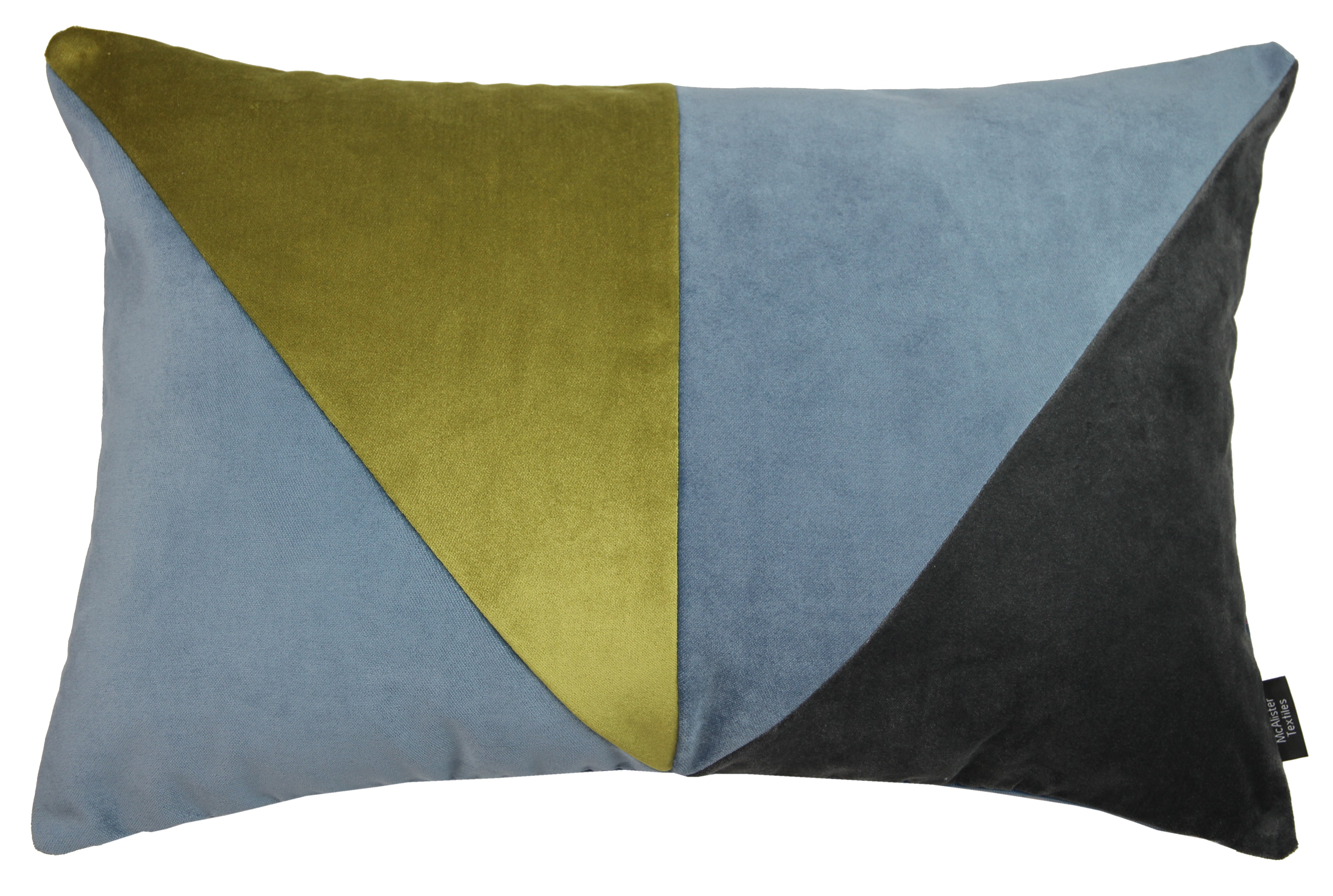 McAlister Textiles 3 Colour Patchwork Velvet Petrol Blue, Lime + Grey Pillow Pillow Cover Only 50cm x 30cm 