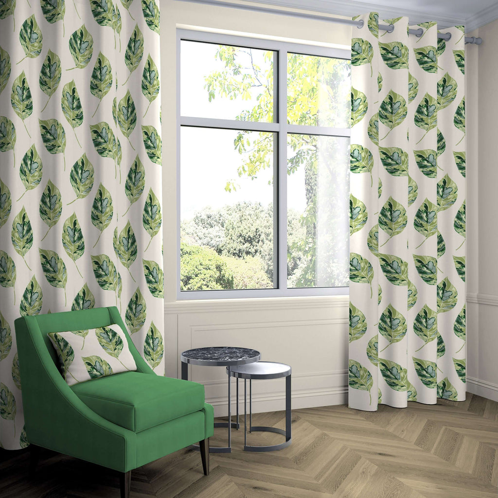 McAlister Textiles Leaf Forest Green FR Curtains Tailored Curtains 