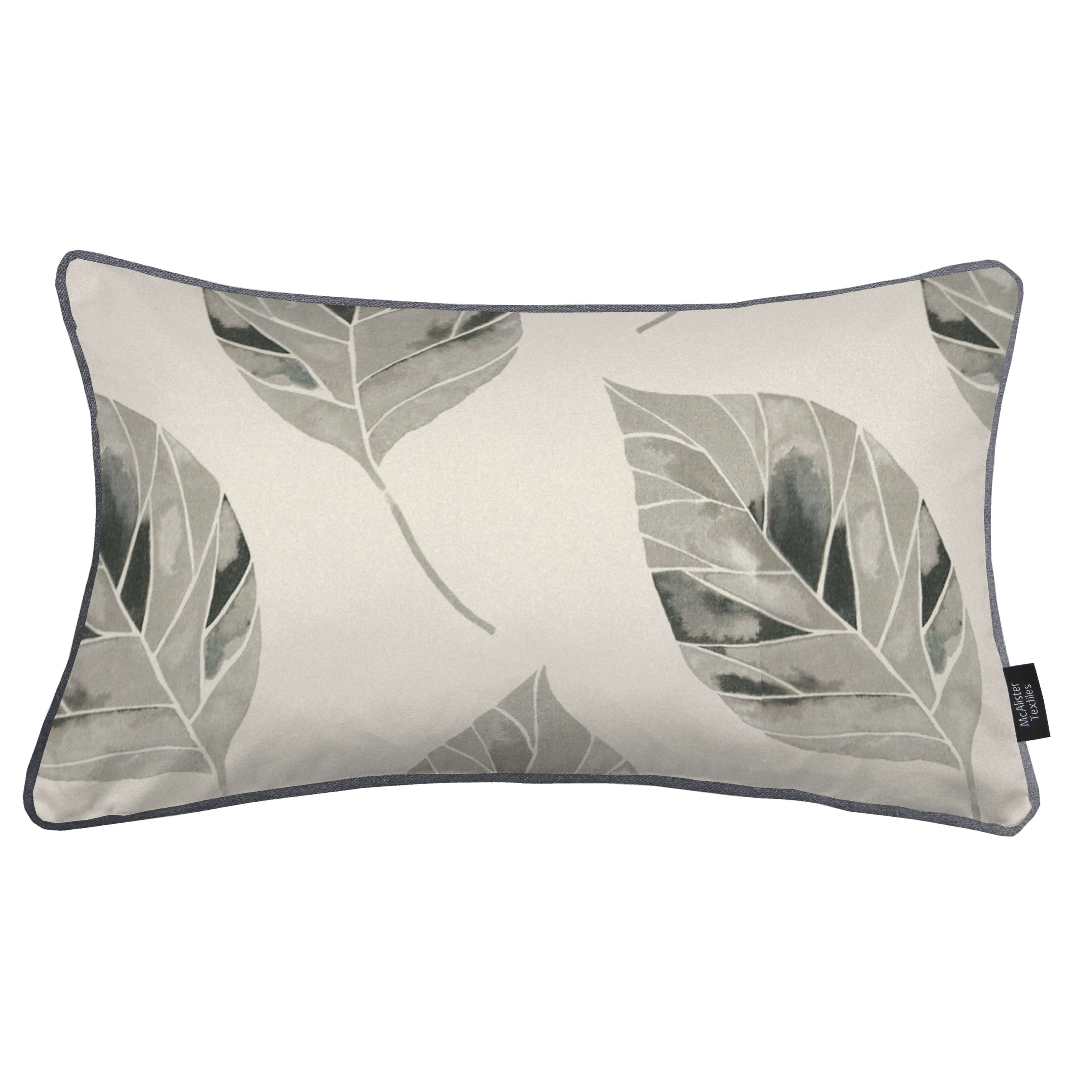 McAlister Textiles Leaf Soft Grey Floral Cotton Print Piped Edge Pillows Pillow Cover Only 50cm x 30cm 