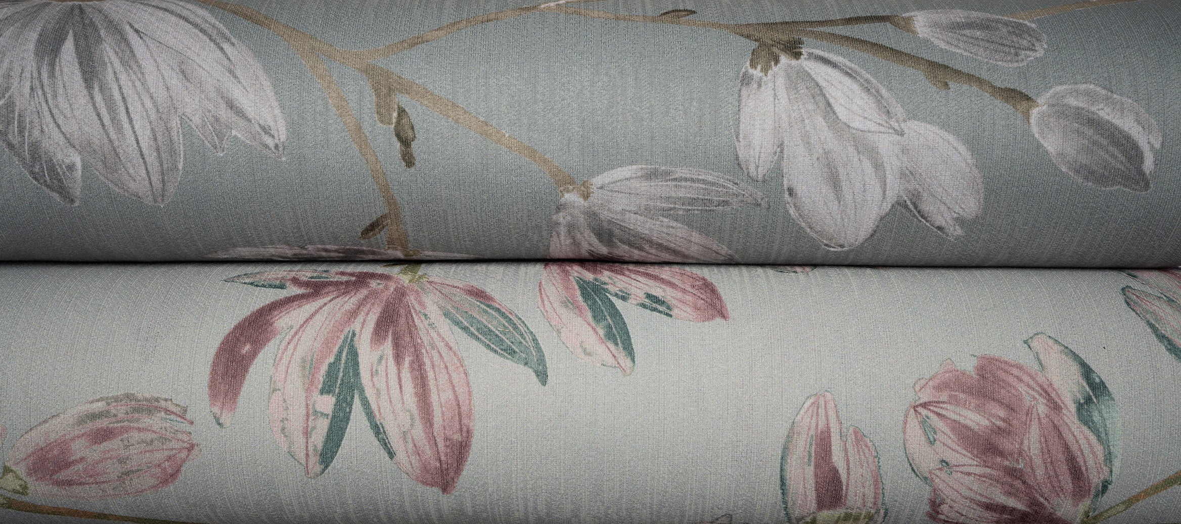McAlister Textiles Magnolia Rose Pink and Duck Egg Floral FR Fabric Fabrics 