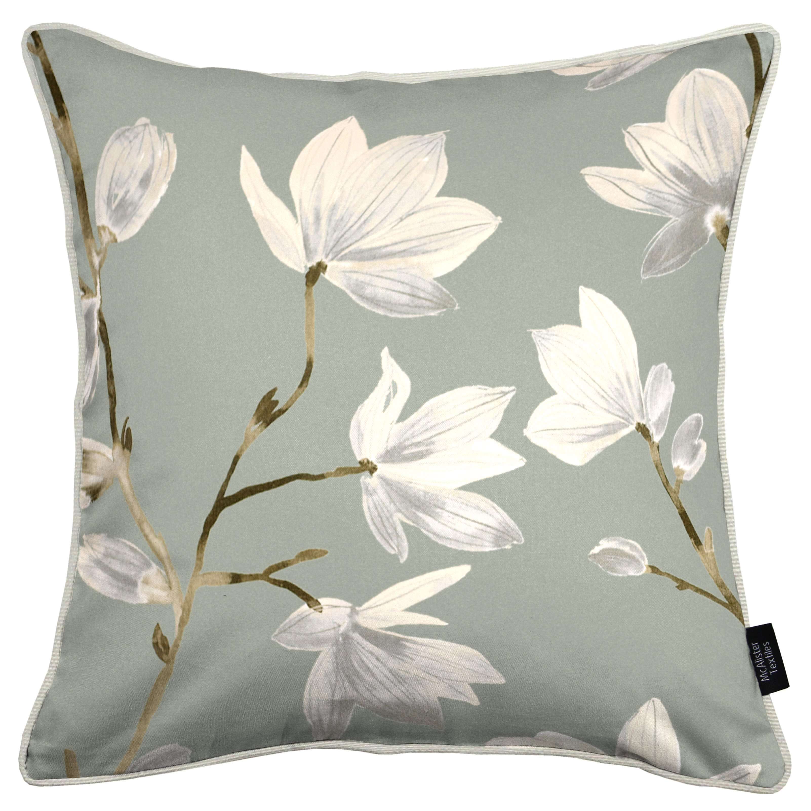 McAlister Textiles Magnolia Duck Egg Floral Cotton Print Cushions Cushions and Covers Cover Only 43cm x 43cm 