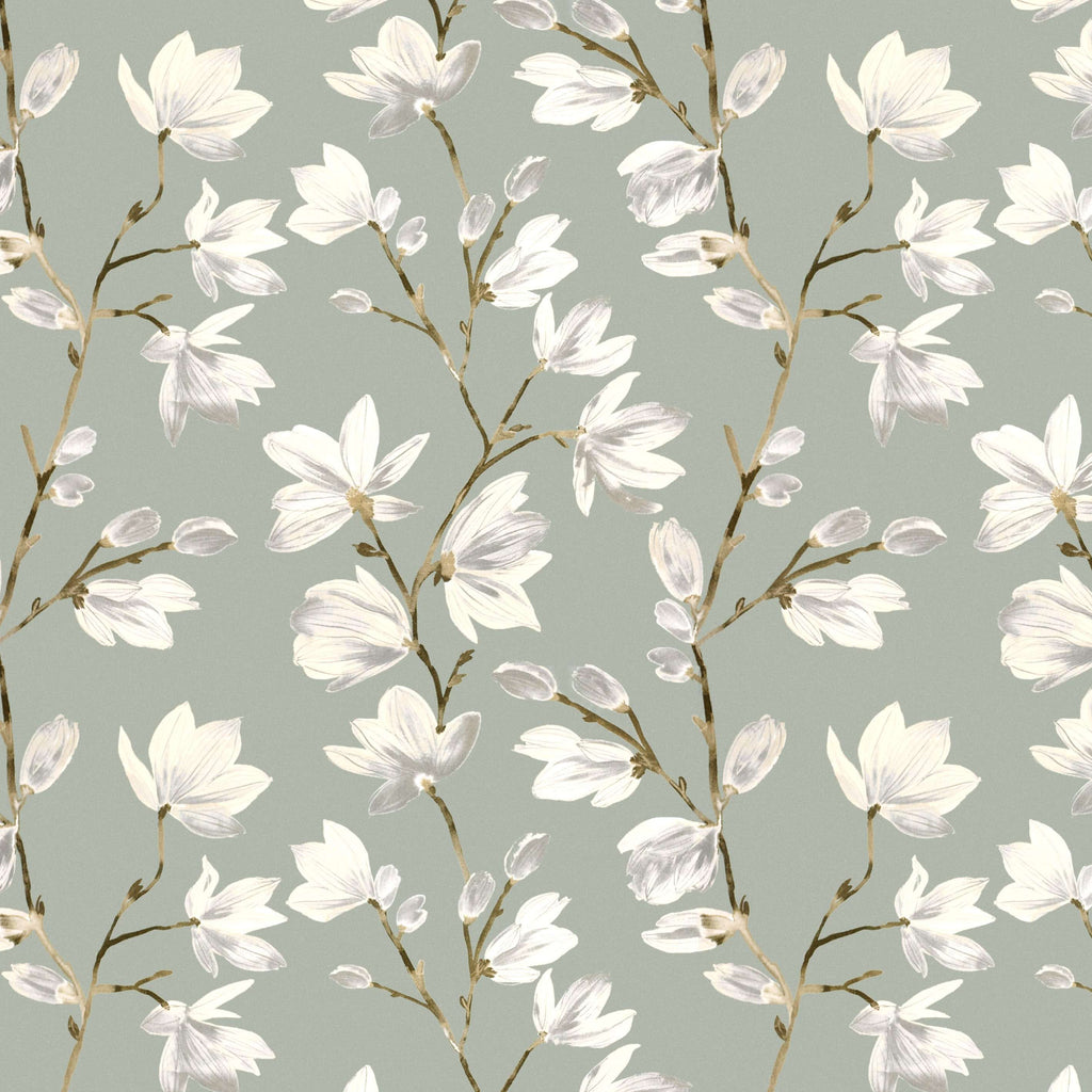 McAlister Textiles Magnolia Duck Egg Floral FR Fabric Fabrics 
