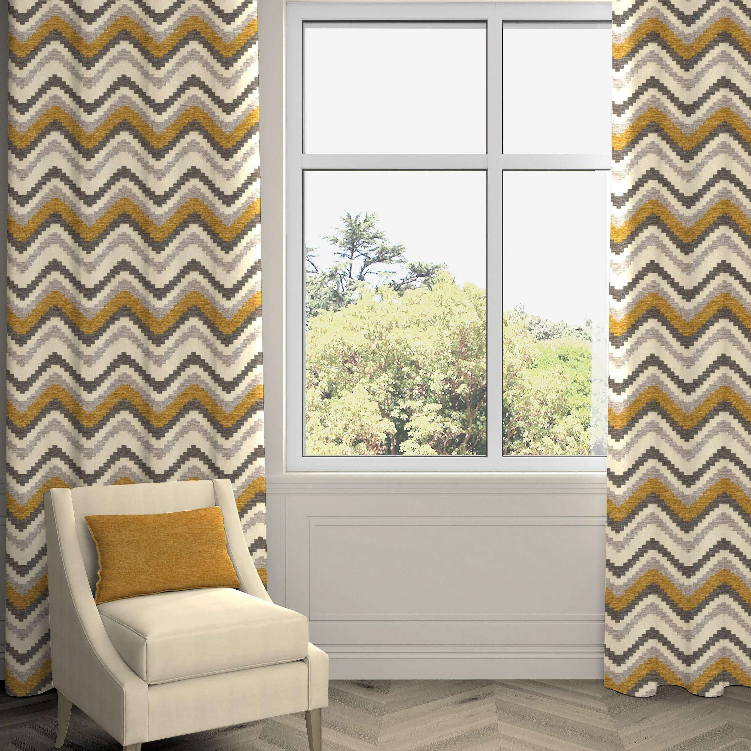 McAlister Textiles Navajo Yellow + Grey Striped Curtains Tailored Curtains 