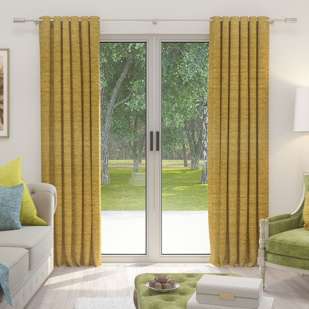 McAlister Textiles Plain Chenille Yellow Curtains Tailored Curtains 