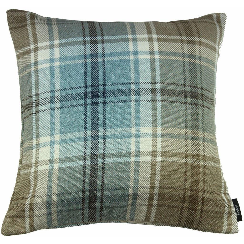 McAlister Textiles Angus Duck Egg Blue Tartan Cushion Cushions and Covers Cover Only 43cm x 43cm 