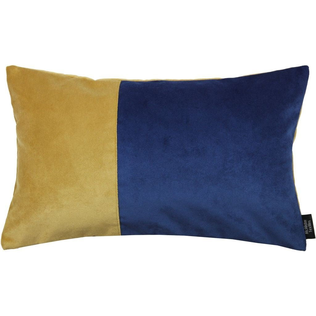 McAlister Textiles 2 Colour Patchwork Velvet Navy + Yellow Pillow Pillow Cover Only 50cm x 30cm 
