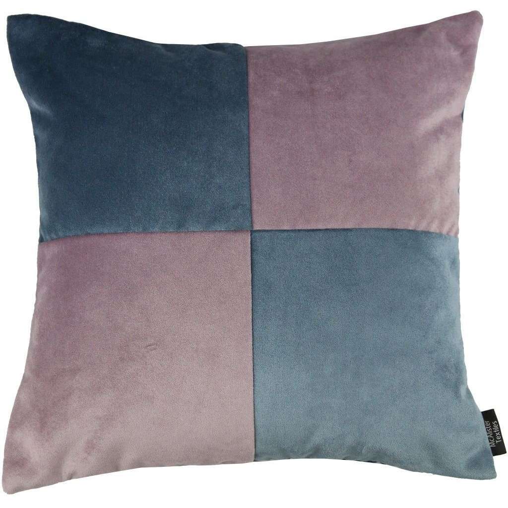 McAlister Textiles Square Patchwork Velvet Blue + Purple Cushion Cushions and Covers Cover Only 43cm x 43cm 