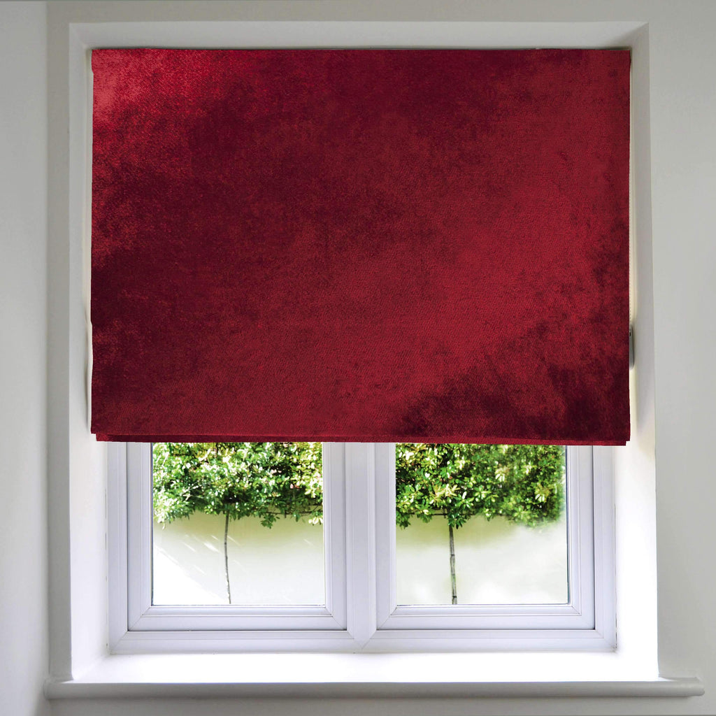 McAlister Textiles Wine Red Crushed Velvet Roman Blind Roman Blinds Standard Lining 130cm x 200cm 